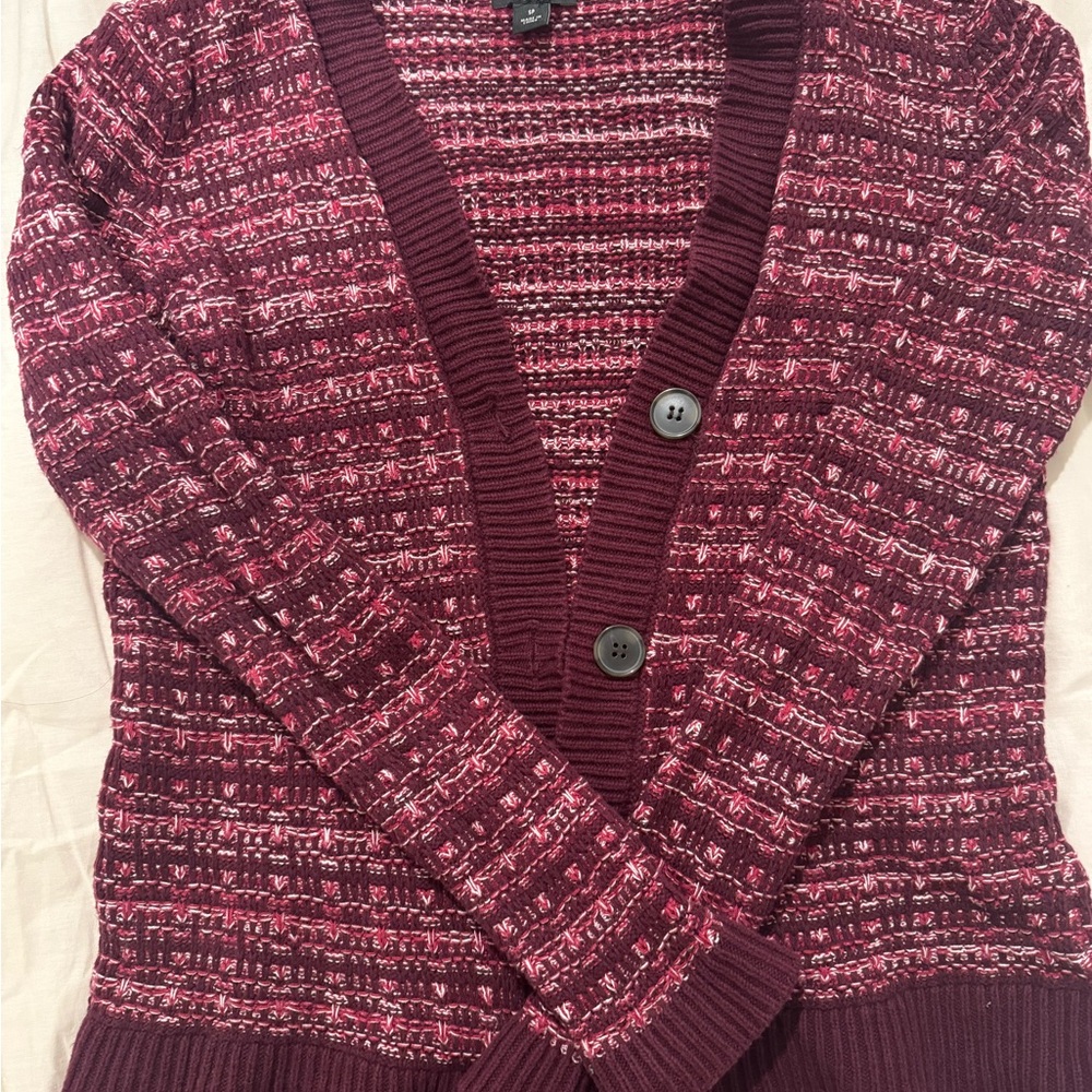 Ann Taylor Maroon Textured Cardigan